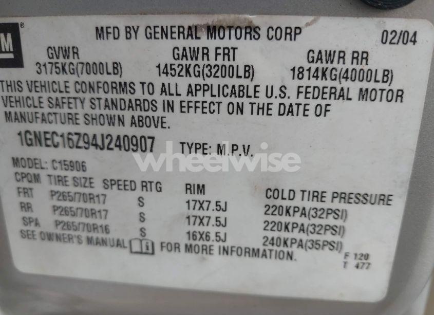 Photo 9 of 2004 Chevrolet Suburban 1500 LT (VIN 1GNEC16Z94J240907)