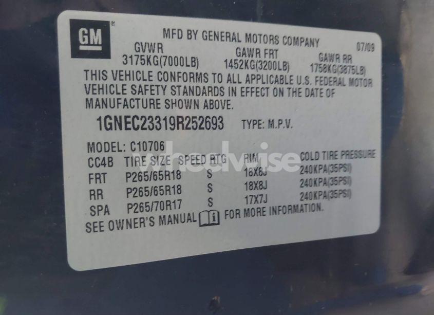 Photo 9 of 2009 Chevrolet Tahoe LT1 (VIN 1GNEC23319R252693)