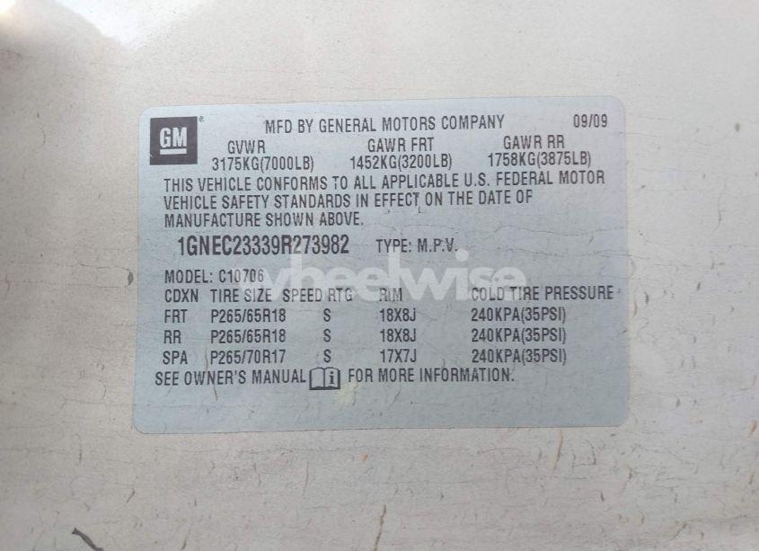 Photo 9 of 2009 Chevrolet Tahoe LT1 (VIN 1GNEC23339R273982)