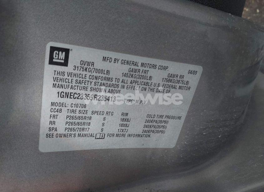 Photo 9 of 2009 Chevrolet Tahoe LT1 (VIN 1GNEC23359R235413)