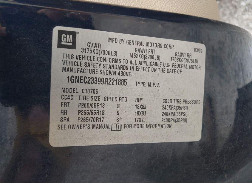 Photo 9 of 2009 Chevrolet Tahoe LT2 (VIN 1GNEC23399R221885)
