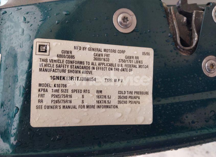 Photo 9 of 1996 Chevrolet Tahoe K1500 (VIN 1GNEK13R1TJ388054)