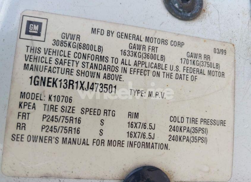 Photo 9 of 1999 Chevrolet Tahoe LS (VIN 1GNEK13R1XJ473501)