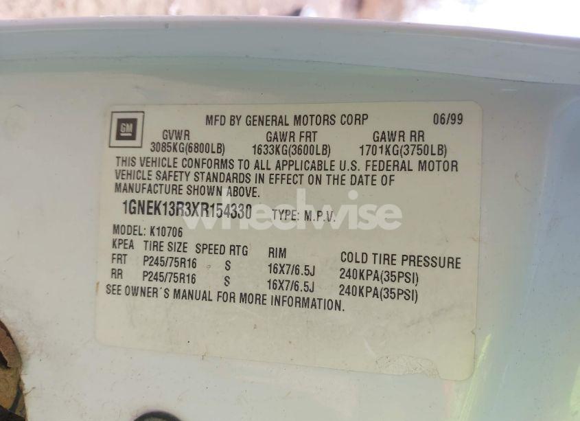 Photo 9 of 1999 Chevrolet Tahoe LS (VIN 1GNEK13R3XR154330)