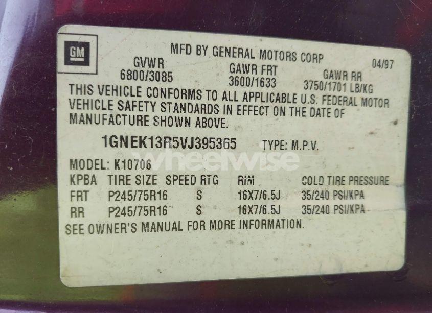Photo 9 of 1997 Chevrolet Tahoe LS (VIN 1GNEK13R5VJ395365)