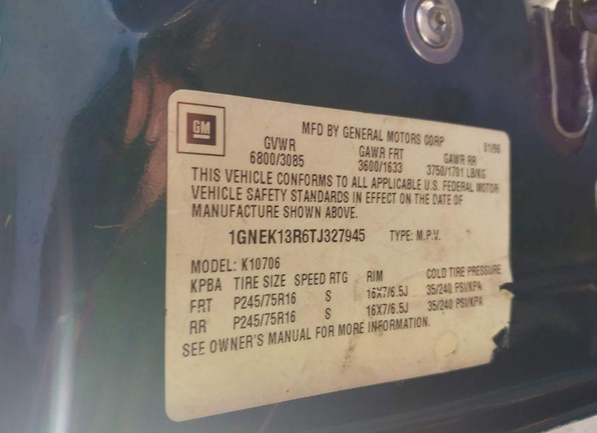 Photo 9 of 1996 Chevrolet Tahoe K1500 (VIN 1GNEK13R6TJ327945)