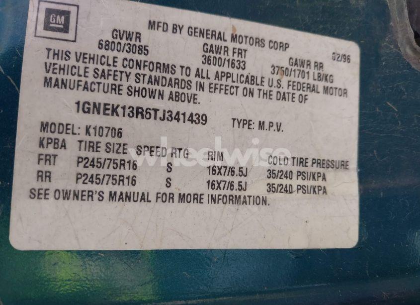 Photo 9 of 1996 Chevrolet Tahoe K1500 (VIN 1GNEK13R6TJ341439)