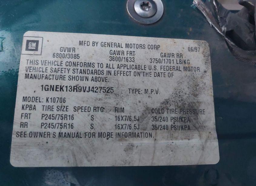 Photo 9 of 1997 Chevrolet Tahoe LS (VIN 1GNEK13R9VJ427525)