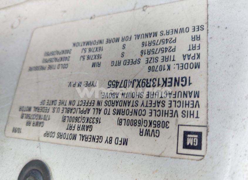 Photo 9 of 1999 Chevrolet Tahoe LS (VIN 1GNEK13R9XJ407455)