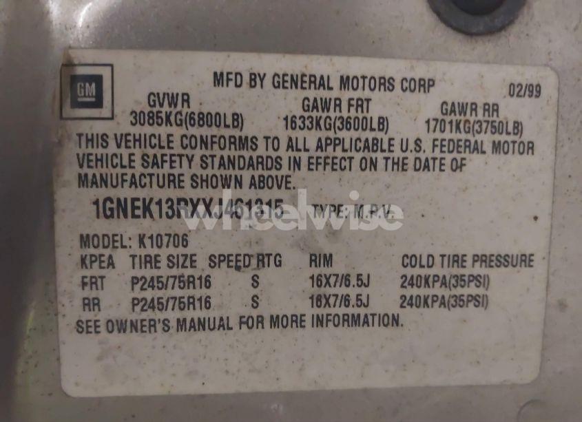 Photo 9 of 1999 Chevrolet Tahoe LS (VIN 1GNEK13RXXJ461315)