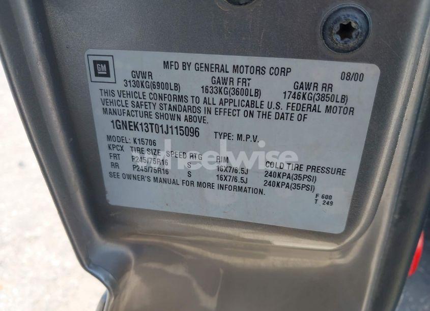 Photo 9 of 2001 Chevrolet Tahoe LT (VIN 1GNEK13T01J115096)