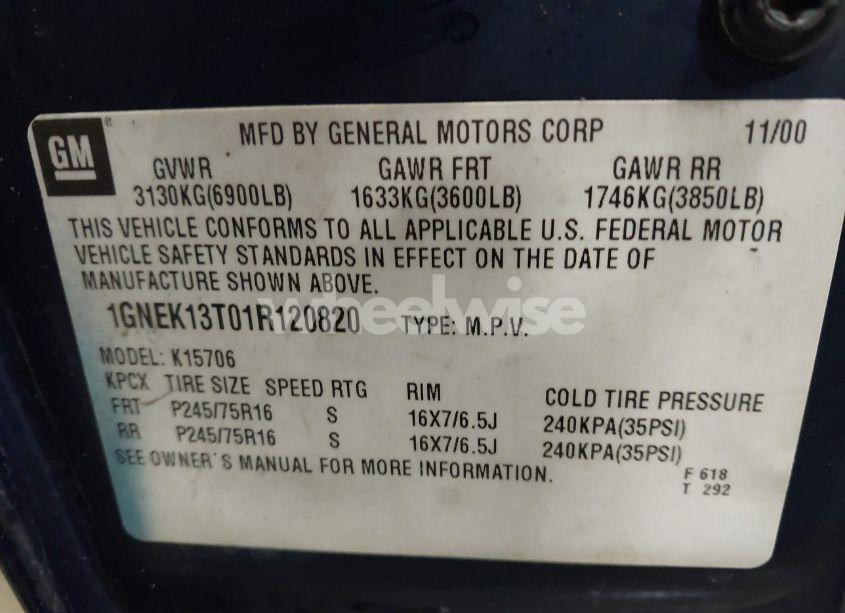 Photo 9 of 2001 Chevrolet Tahoe LS (VIN 1GNEK13T01R120820)