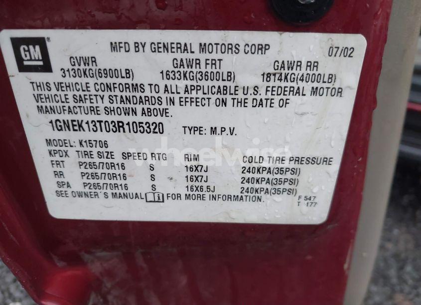 Photo 9 of 2003 Chevrolet Tahoe LT (VIN 1GNEK13T03R105320)