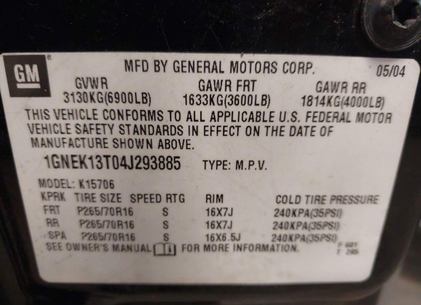 Photo 9 of 2004 Chevrolet Tahoe LS (VIN 1GNEK13T04J293885)