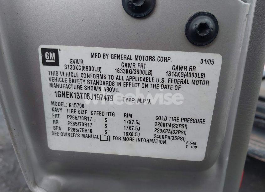 Photo 9 of 2005 Chevrolet Tahoe LT (VIN 1GNEK13T05J197479)