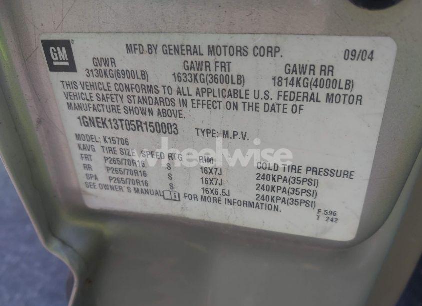 Photo 9 of 2005 Chevrolet Tahoe LS (VIN 1GNEK13T05R150003)