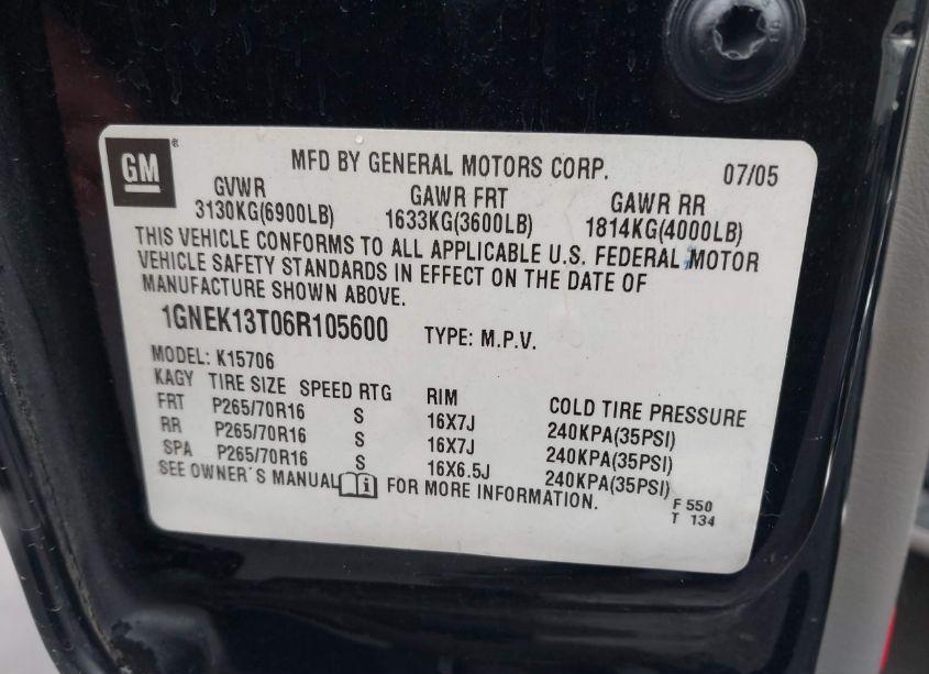 Photo 9 of 2006 Chevrolet Tahoe LS (VIN 1GNEK13T06R105600)