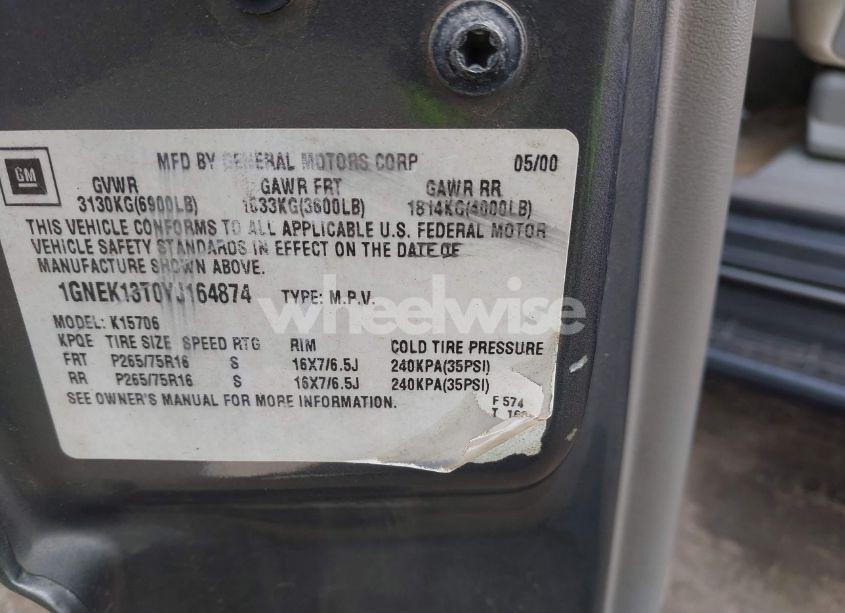 Photo 9 of 2000 Chevrolet Tahoe ALL NEW LT (VIN 1GNEK13T0YJ164874)