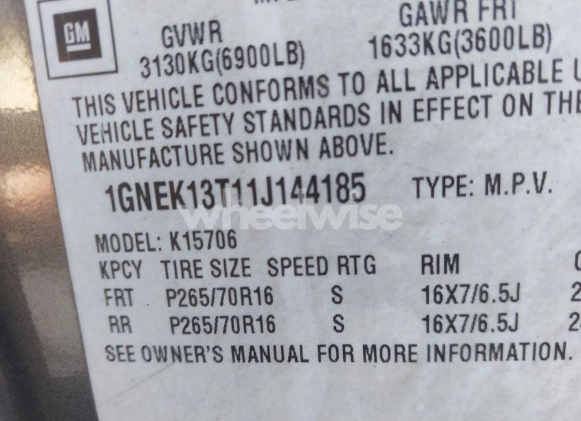 Photo 9 of 2001 Chevrolet Tahoe LT (VIN 1GNEK13T11J144185)