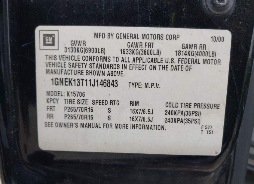 Photo 9 of 2001 Chevrolet Tahoe LT (VIN 1GNEK13T11J146843)