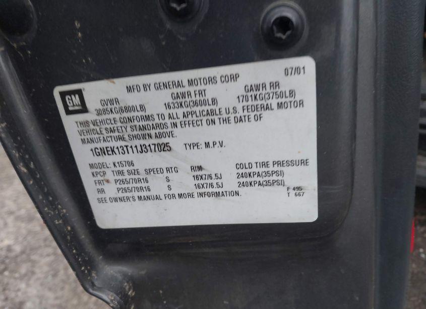 Photo 9 of 2001 Chevrolet Tahoe LT (VIN 1GNEK13T11J317025)