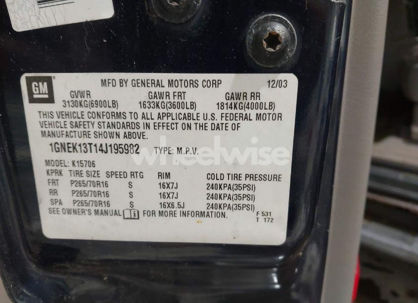 Photo 9 of 2004 Chevrolet Tahoe LT (VIN 1GNEK13T14J195982)