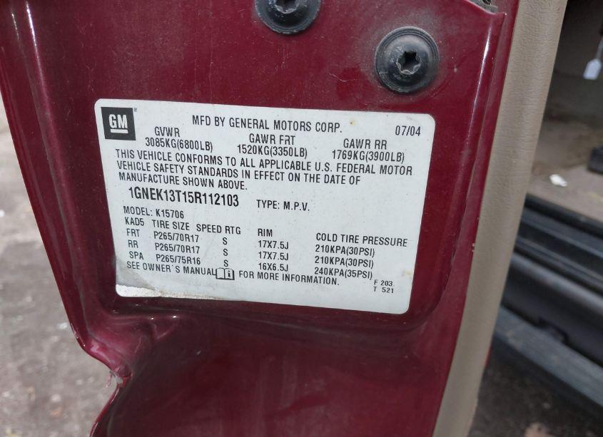 Photo 9 of 2005 Chevrolet Tahoe Z71 (VIN 1GNEK13T15R112103)