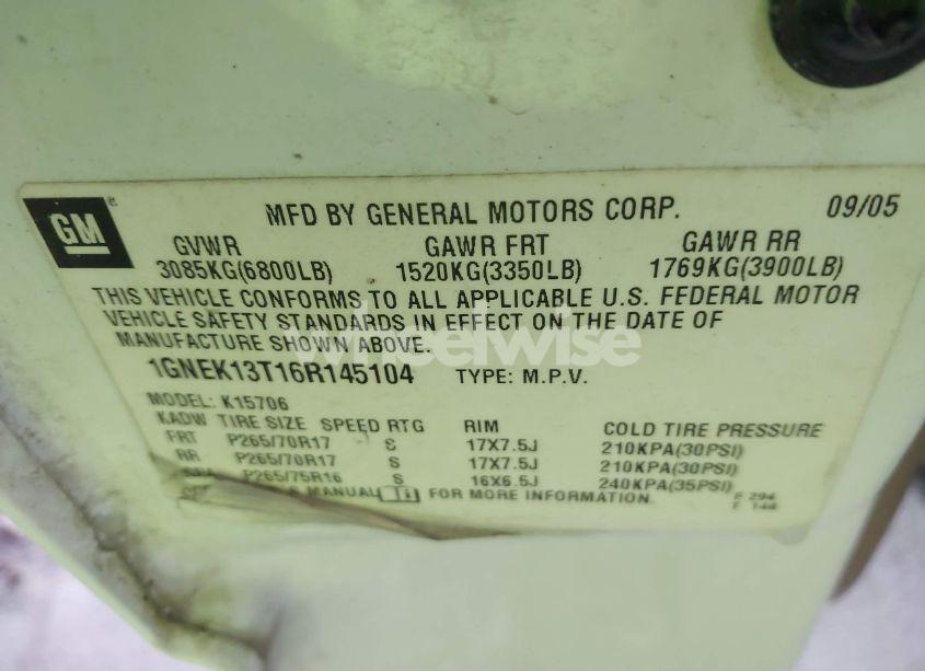 Photo 9 of 2006 Chevrolet Tahoe Z71 (VIN 1GNEK13T16R145104)