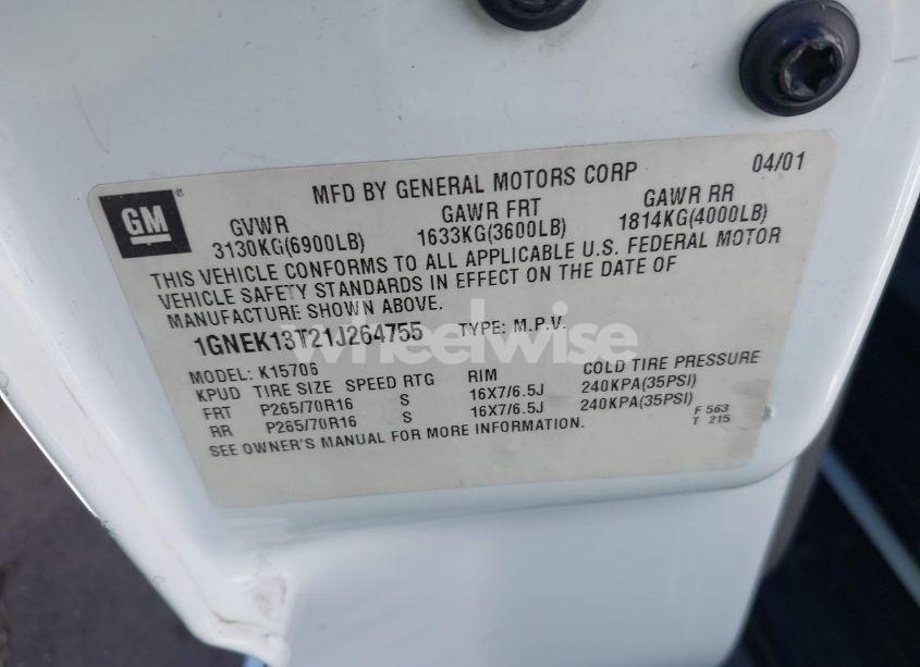 Photo 9 of 2001 Chevrolet Tahoe LT (VIN 1GNEK13T21J264755)