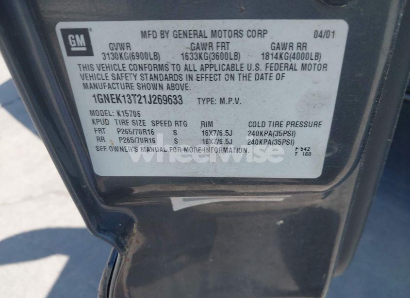 Photo 9 of 2001 Chevrolet Tahoe LS (VIN 1GNEK13T21J269633)