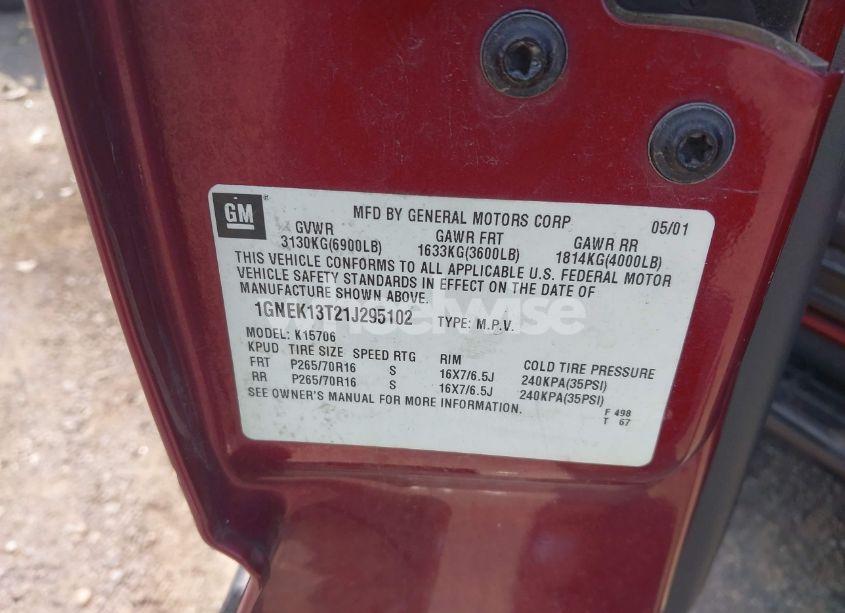 Photo 9 of 2001 Chevrolet Tahoe LS (VIN 1GNEK13T21J295102)