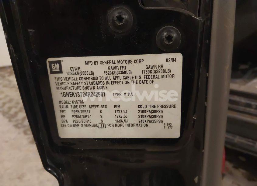 Photo 9 of 2004 Chevrolet Tahoe Z71 (VIN 1GNEK13T24R242907)