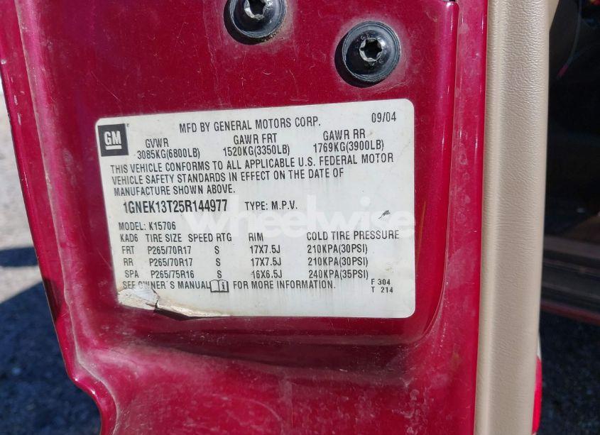 Photo 9 of 2005 Chevrolet Tahoe Z71 (VIN 1GNEK13T25R144977)