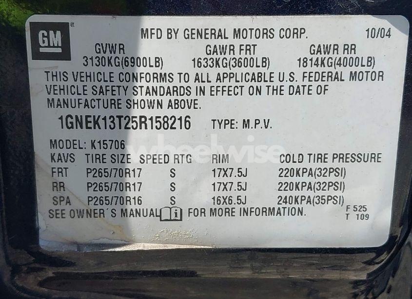 Photo 9 of 2005 Chevrolet Tahoe LT (VIN 1GNEK13T25R158216)