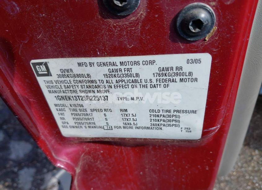 Photo 9 of 2005 Chevrolet Tahoe Z71 (VIN 1GNEK13T25R225137)