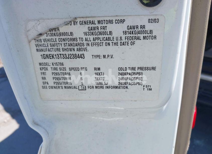 Photo 9 of 2003 Chevrolet Tahoe LT (VIN 1GNEK13T33J238443)