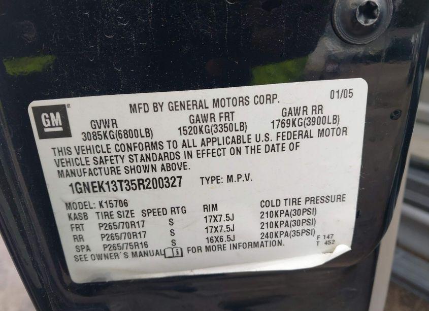 Photo 9 of 2005 Chevrolet Tahoe Z71 (VIN 1GNEK13T35R200327)