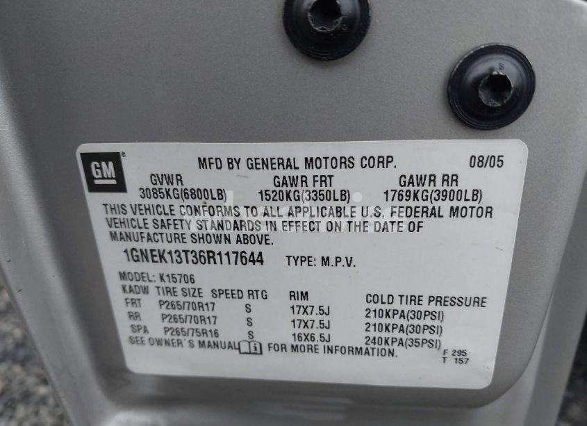 Photo 9 of 2006 Chevrolet Tahoe Z71 (VIN 1GNEK13T36R117644)