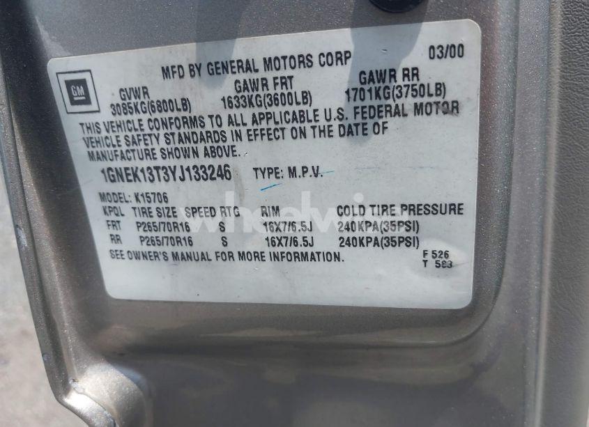 Photo 9 of 2000 Chevrolet Tahoe ALL NEW LS (VIN 1GNEK13T3YJ133246)