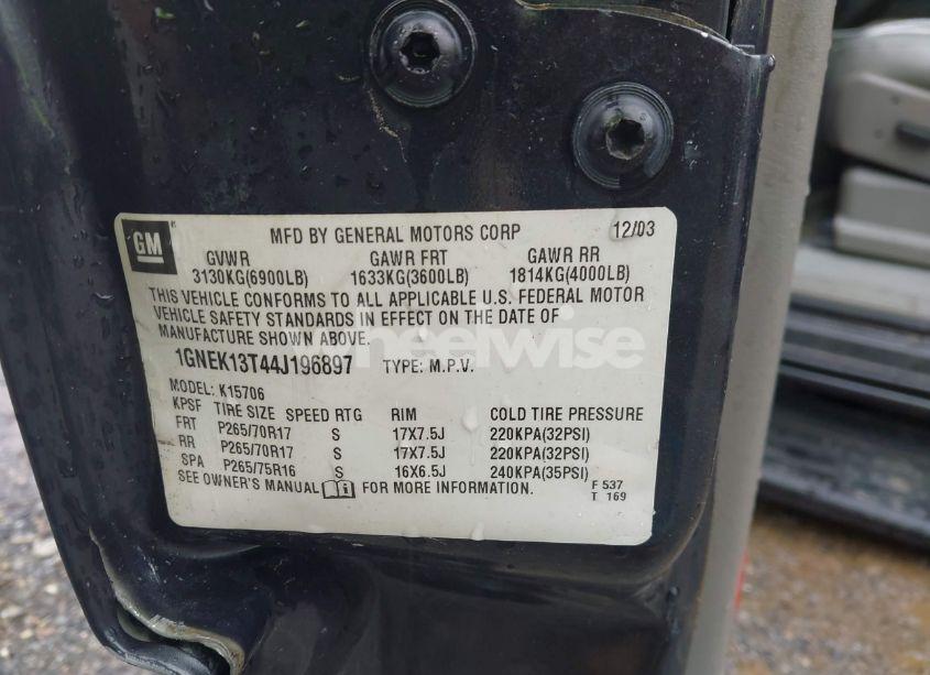 Photo 9 of 2004 Chevrolet Tahoe LT (VIN 1GNEK13T44J196897)