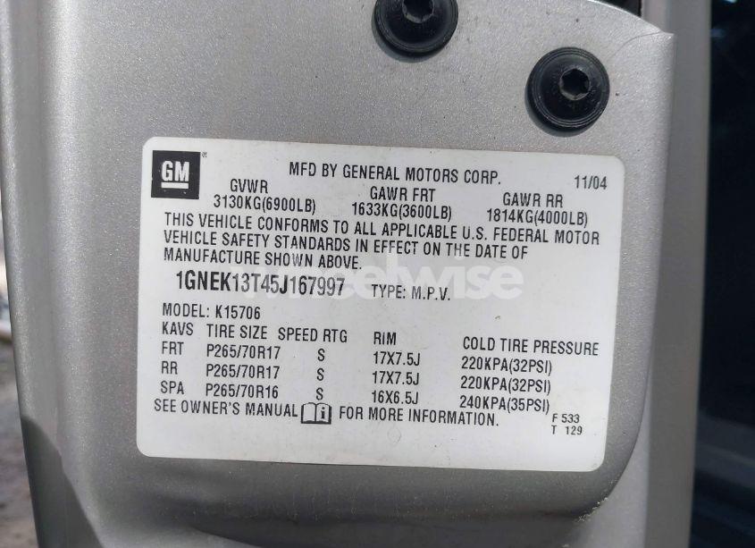 Photo 9 of 2005 Chevrolet Tahoe LT (VIN 1GNEK13T45J167997)