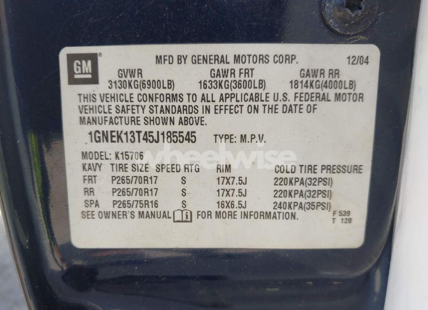 Photo 9 of 2005 Chevrolet Tahoe LT (VIN 1GNEK13T45J185545)