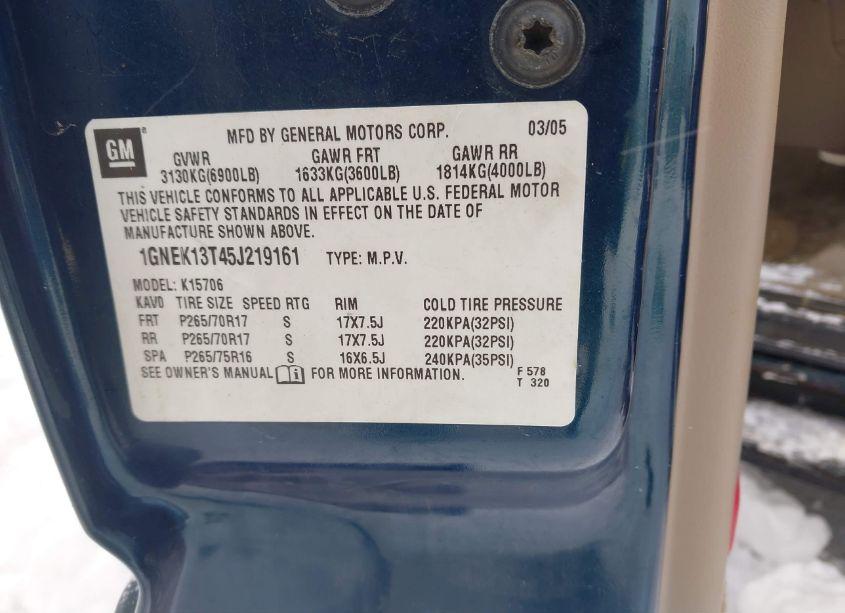 Photo 9 of 2005 Chevrolet Tahoe LT (VIN 1GNEK13T45J219161)