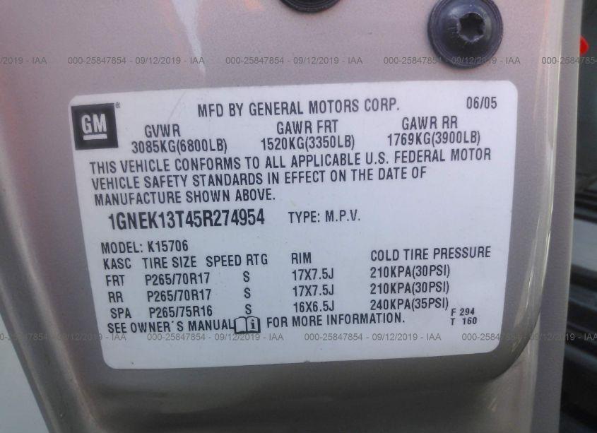 Photo 9 of 2005 Chevrolet Tahoe Z71 (VIN 1GNEK13T45R274954)