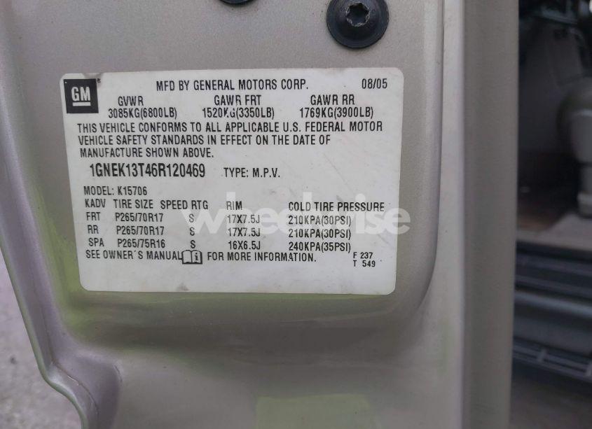 Photo 9 of 2006 Chevrolet Tahoe Z71 (VIN 1GNEK13T46R120469)