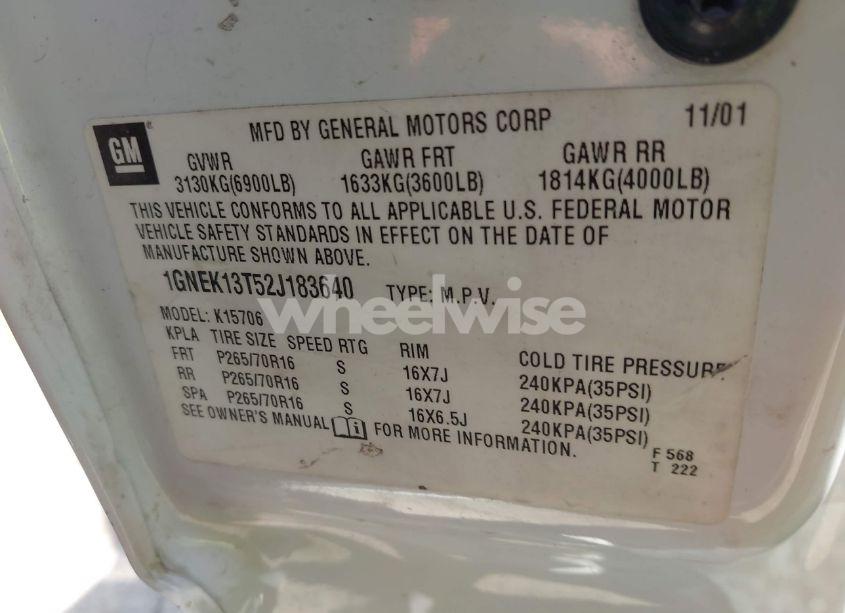 Photo 9 of 2002 Chevrolet Tahoe LT (VIN 1GNEK13T52J183640)