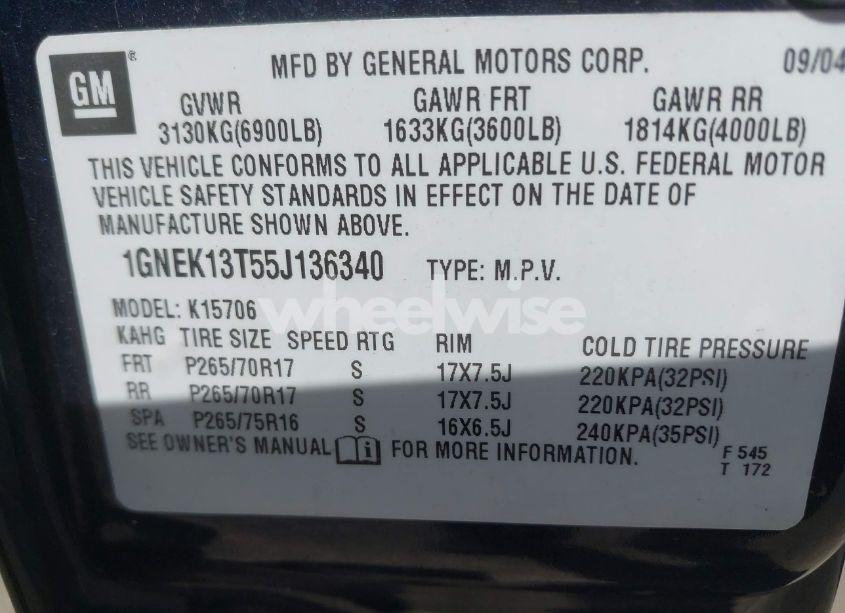 Photo 9 of 2005 Chevrolet Tahoe LT (VIN 1GNEK13T55J136340)