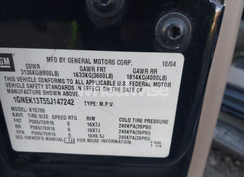 Photo 9 of 2005 Chevrolet Tahoe LS (VIN 1GNEK13T55J147242)