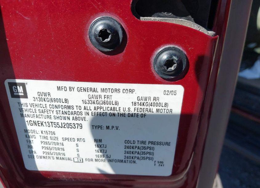 Photo 9 of 2005 Chevrolet Tahoe LS (VIN 1GNEK13T55J205379)