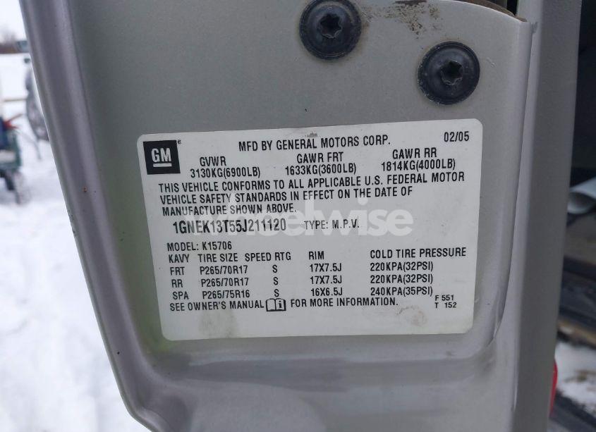 Photo 9 of 2005 Chevrolet Tahoe LT (VIN 1GNEK13T55J211120)